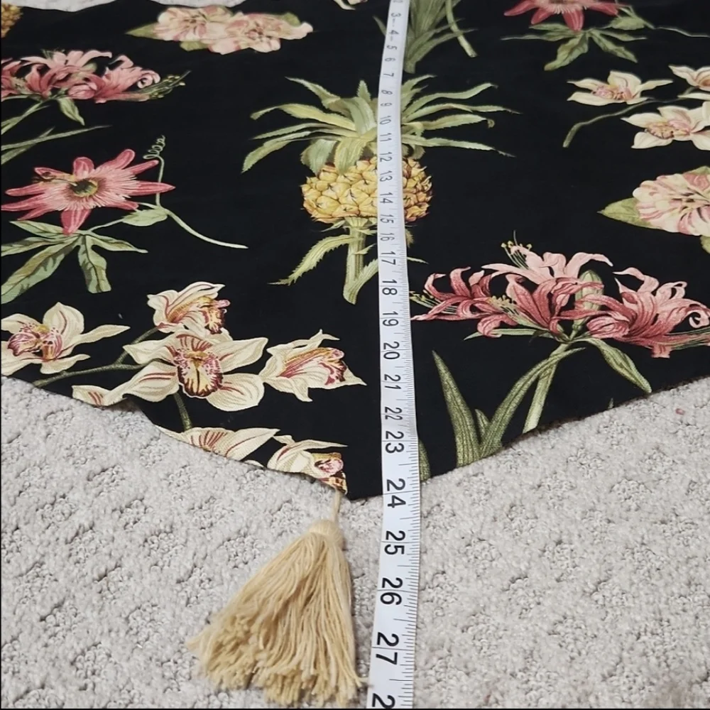 Waverly Tropical Floral and Pineapple Black & Pink Set Of Window Valances